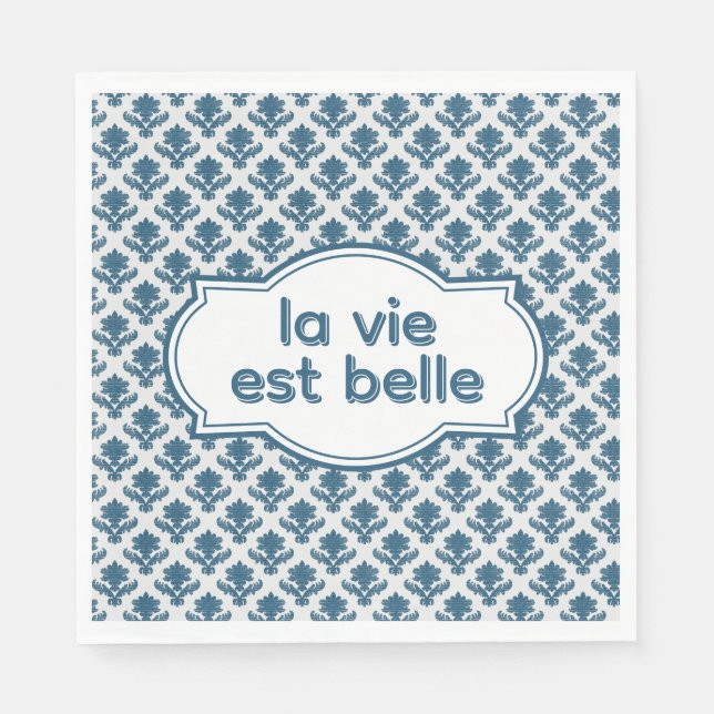 La Vie Es Belle Elegant French Tapestry Blue White Serviette (Vorderseite)