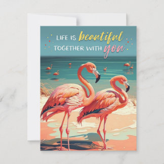 La vie est belle avec vous Carte Flamant rose