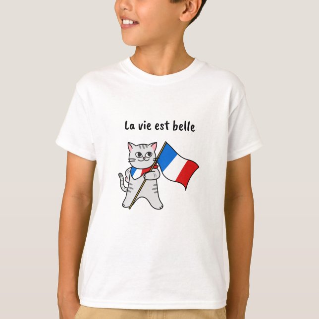 La vie est belle French cat T-Shirt (Vorderseite)