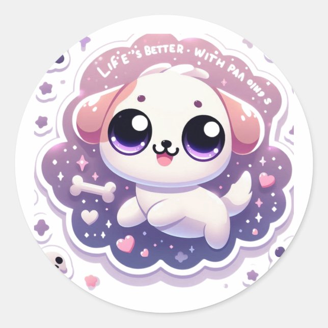 La vie est meilleure avec Sticker Paw Kawaii Puppy (Devant)