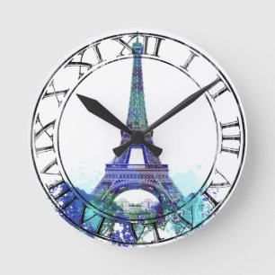 Laausflug Eiffel-Farbspritzen Runde Wanduhr