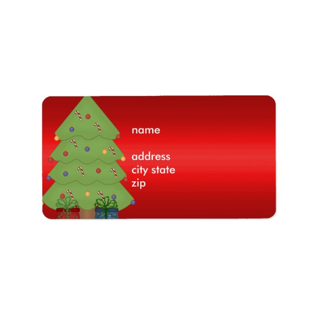 Label Address Christmas Tree on Red Adressaufkleber (Vorne)
