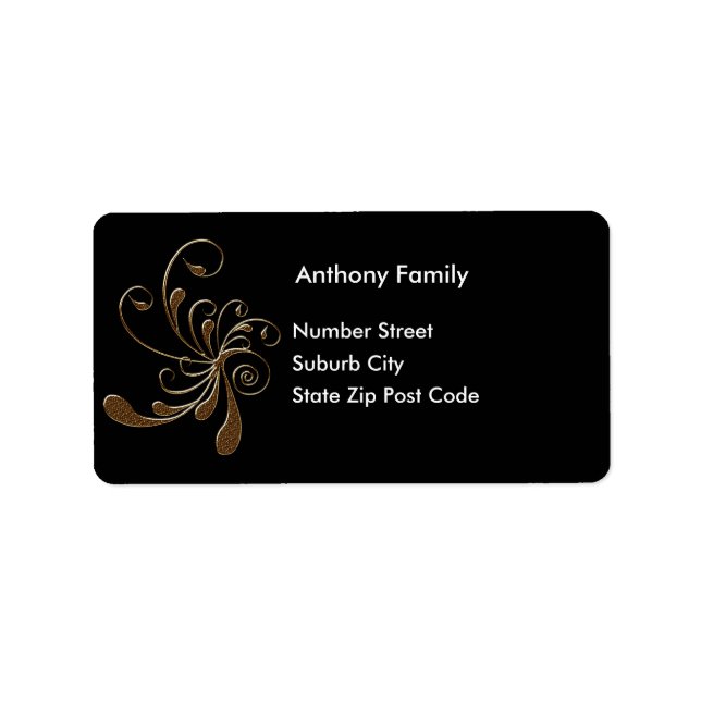 Label Black mit Gold Floral Abstrakt Adressaufkleber (Vorne)