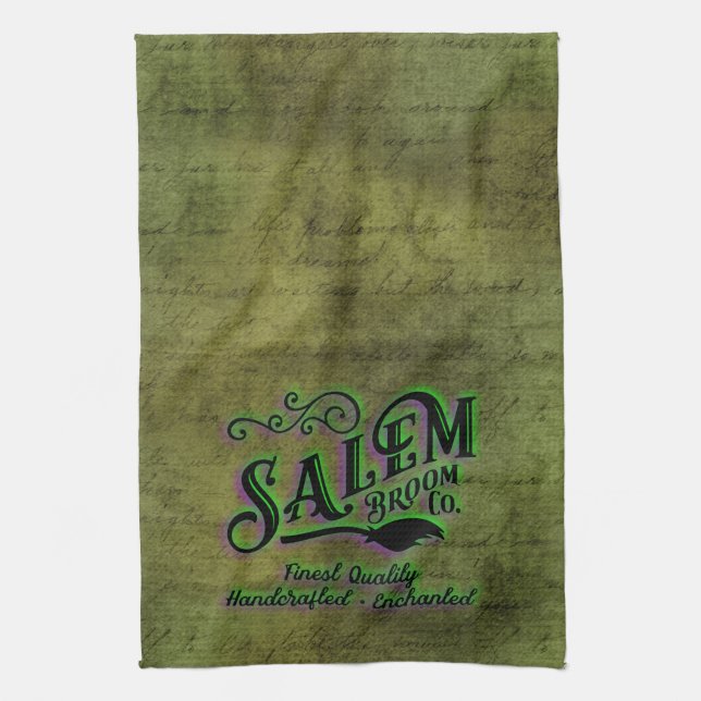Label der Halloween Salem Broom Company Geschirrtuch (Vertikal)