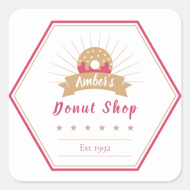 Label "Donut Shop" Quadratischer Aufkleber (Vorderseite)