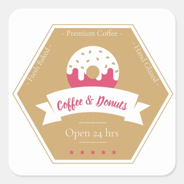 Label "Donut Shop" Quadratischer Aufkleber (Vorderseite)