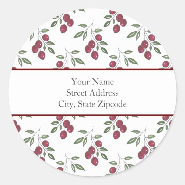 Labels "Burgundy Red Berries Pattern" Runder Aufkleber (Vorderseite)