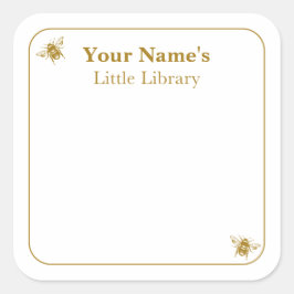 Labels der Bienenbibliothek | Grußkarten-Book-Gesc Quadratischer Aufkleber