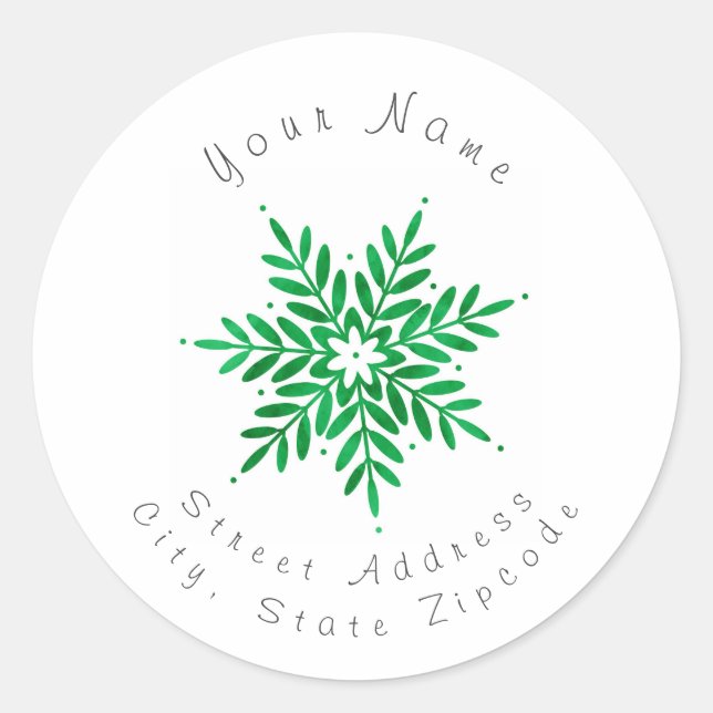 Labels "Emerald Watercolor Abstrakt Snowflake" Runder Aufkleber (Vorderseite)