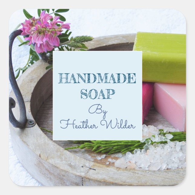 Labels für Bio handgefertigte Soaps Quadratischer Aufkleber (Vorderseite)