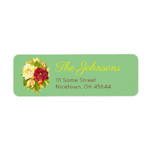 Labels für die Adressen in Blumenrot und Gelb-Rose