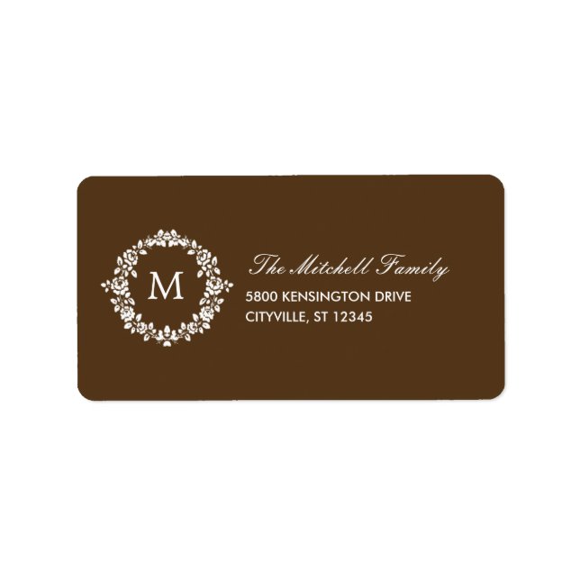 Labels für die Floral-Monogramm-Adresse Adressaufkleber (Vorne)