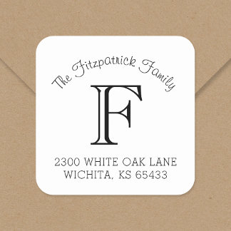 Labels für die Monogram-Quadrat-Adresse der Famili Quadratischer Aufkleber