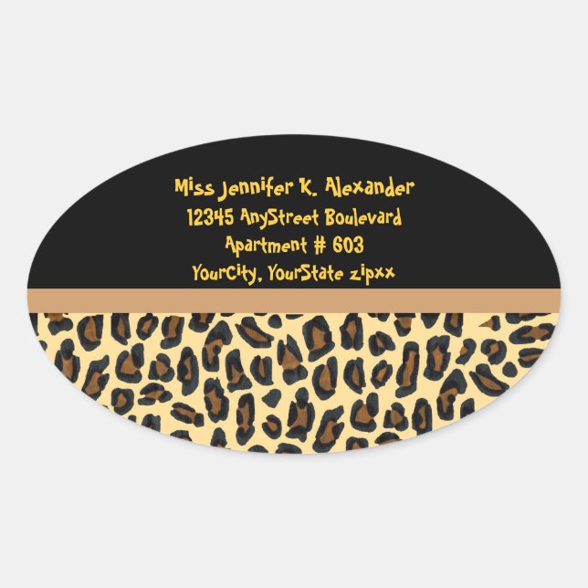 Labels für Leopard-Tierdruckadresse Ovaler Aufkleber (Vorderseite)