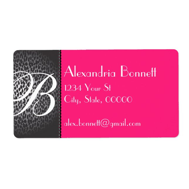 Labels für Leopard- und Hot-Pink-Monogramm-Adresse (Vorne)