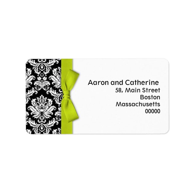Labels für Limone Bow Damask-Adressen Adressaufkleber (Vorne)