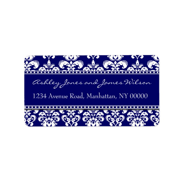 Labels für Navy und White Damask Adressaufkleber (Vorne)