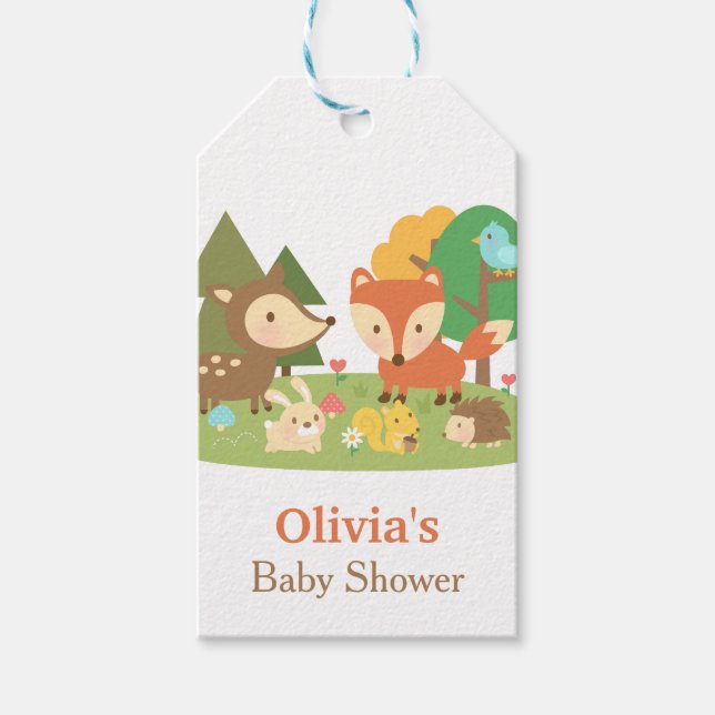 Labels für niedliches Woodland Animal Baby Dusche  Geschenkanhänger (Vorderseite)