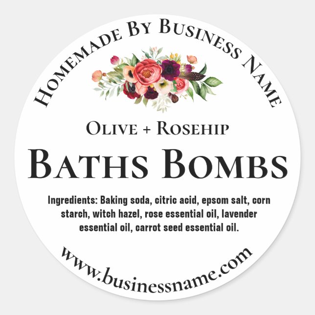 Labels für weißes, florales Wasserfarbenbad Runder Aufkleber (Vorderseite)