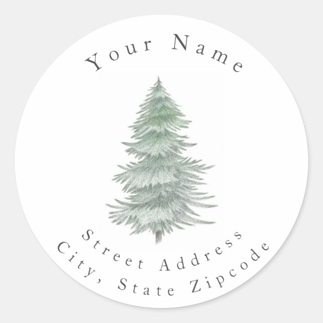 Labels "Handgezeichneter Evergreen Tree" Runder Aufkleber (Vorderseite)