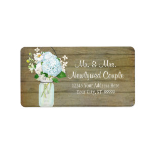 Labels Rustic Country Mason Jar Blue Hydrangeas Adressaufkleber