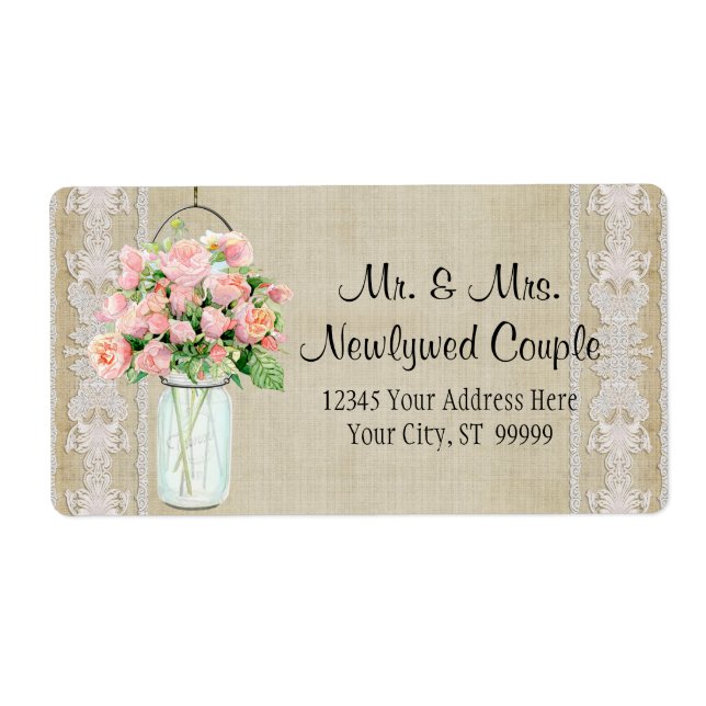 Labels Rustic Country Mason Jar Blush Pink Roses (Vorne)