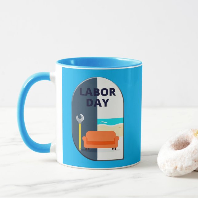 Labor Day Minimal Worker Relax Design Tasse (Mit Donut)