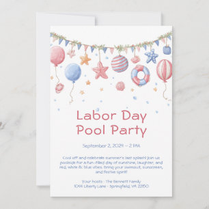 Labor Day Poolparty - Rot-Weiß-Blau-Einladung Einladung