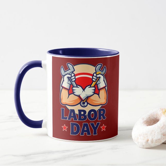 Labor Day Strong Worker Hands Illustration Tasse (Mit Donut)
