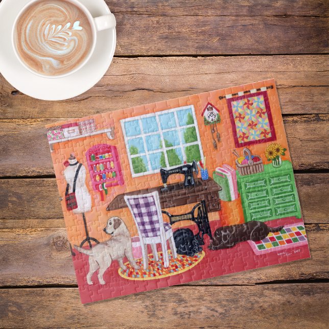 Laboratorien im Nähraum der Mama (Labradors in Mom's Sewing Room Jigsaw Puzzle featuring Labradors waiting for their Mom.  )