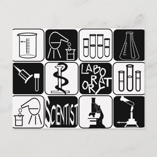LABORSYMBOLE UND INSTRUMENTE POSTKARTE (Vorderseite)