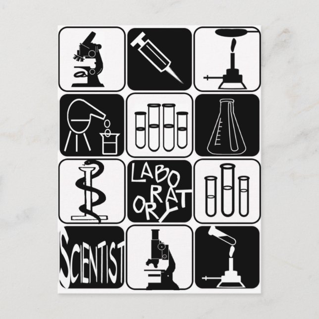 LABORSYMBOLE UND INSTRUMENTE POSTKARTE (Vorderseite)