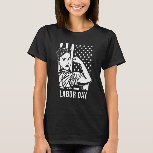 Labour Day Rosie the Riveter Nurse Messy Bun Ameri T-Shirt (Vorderseite)