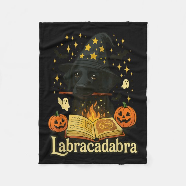 Labracadabra Schwarzer Labrador Zauberer Halloween Fleecedecke (Vorderseite)