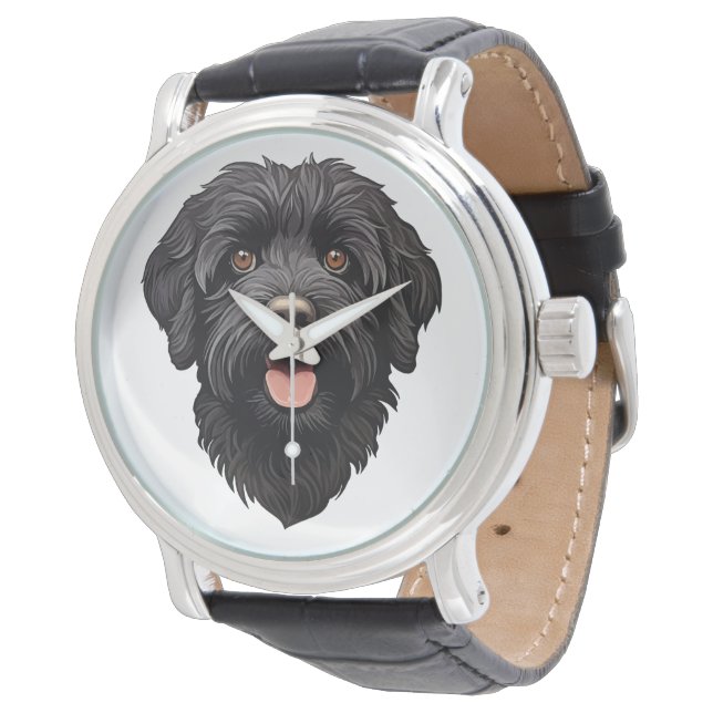 Labradoodle Black Dog Armbanduhr (Schrägansicht)