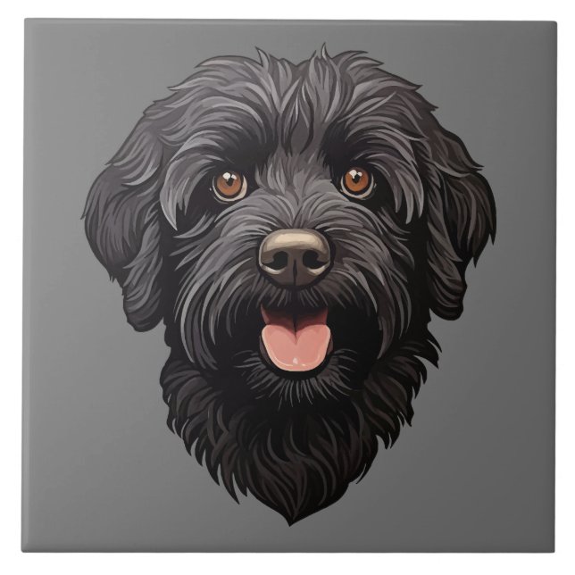 Labradoodle Black Dog Fliese (Vorderseite)