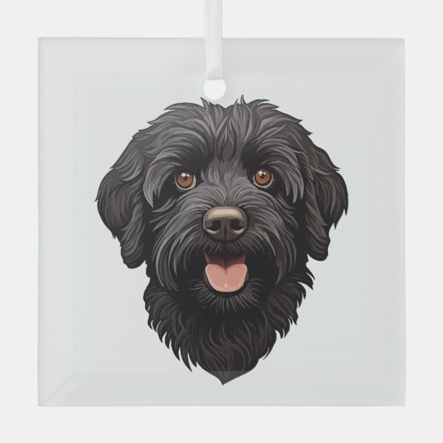 Labradoodle Black Dog Ornament Aus Glas (Vorderseite)