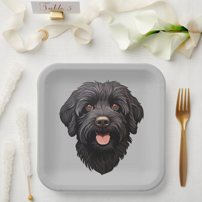 Labradoodle Black Dog Pappteller (Hochzeit)