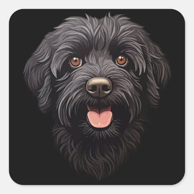 Labradoodle Black Dog Quadratischer Aufkleber (Vorderseite)
