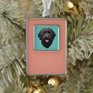 Labradoodle Black Dog Rahmen-Ornament Silber