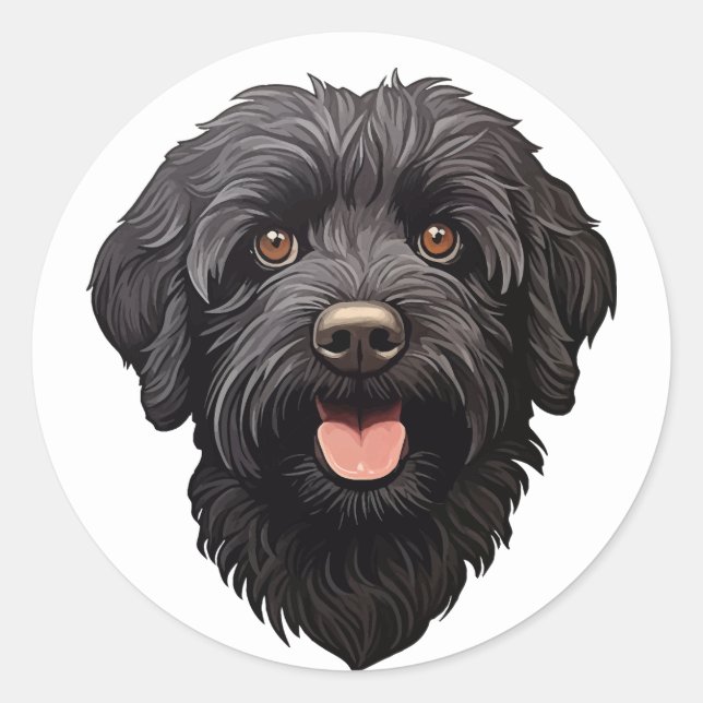 Labradoodle Black Dog Runder Aufkleber (Vorderseite)