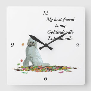 Labradoodle Chien En Feuille Citation Mur Horloge