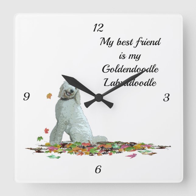 Labradoodle Chien En Feuille Citation Mur Horloge (Recto)