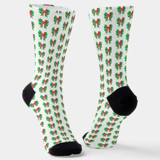 Labradoodle Christmas Dog Bow Silhouette White Socken (Gewinkelt)