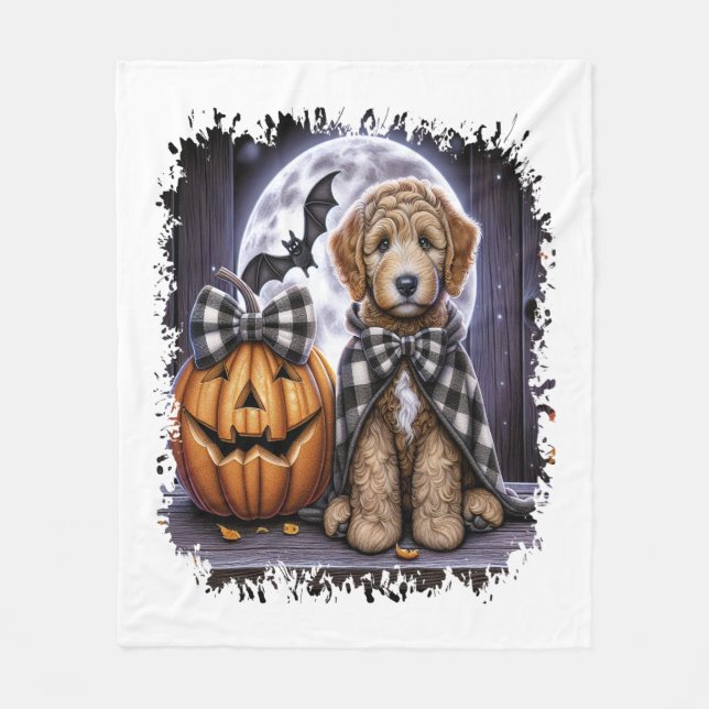 Labradoodle Dog Halloween Square Fleecedecke (Vorderseite)