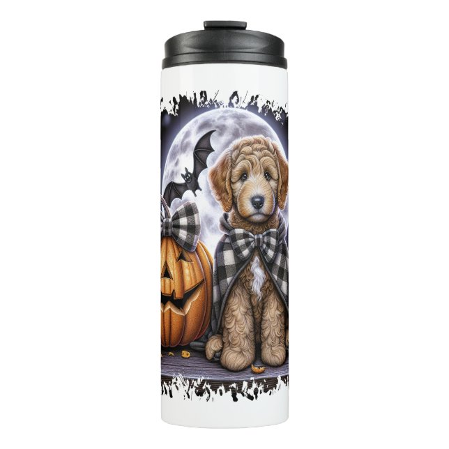 Labradoodle Dog Halloween Square Thermosbecher (Vorderseite)