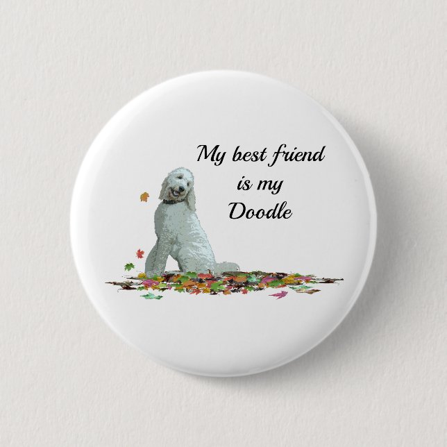 Labradoodle Dog In Leaves Dog Quote Pin Button (Vorderseite)