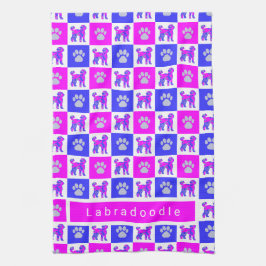 Labradoodle Dog & Paw Hot Pink & Blue Tee Handtuch