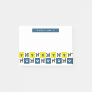 Labradoodle Dog & Paw Yellow & Blue Grid Post-it Klebezettel