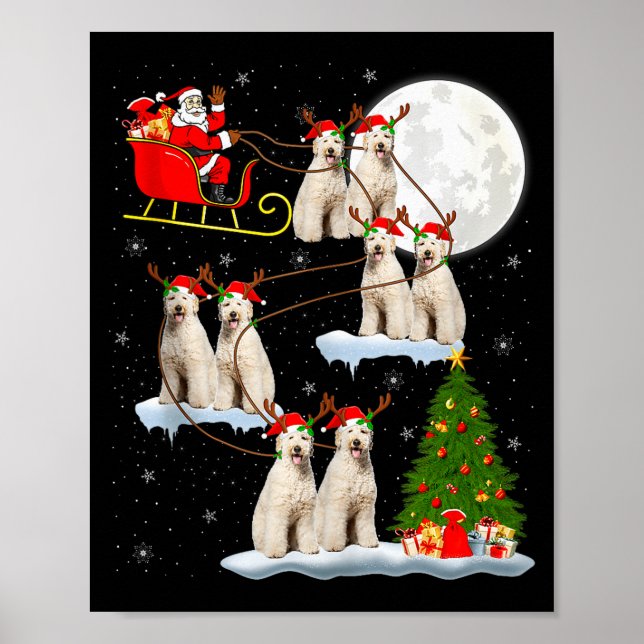 Labradoodle Dog Santa Sleigh Flying Funny Magical  Poster (Vorne)